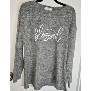 No Comment Plus Gray Blessed Pullover Sweater Long Sleeves Round Neck Size 1X